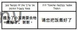 כרטיסייה עם משפט כתוב בסינית להצגה במסעדות ובמלונות